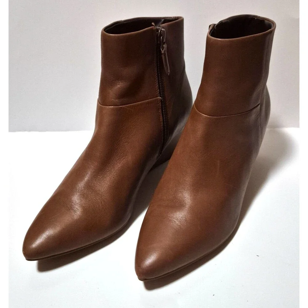 Cole Haan Women's Eneida Tan Leather Zip Up Ankle Boots With Wedge Heels Sz 8B